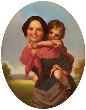 Irish girl and child by William Gillard Oil Painting