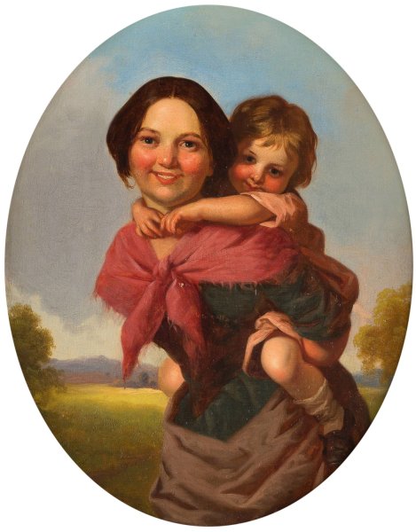 Irish girl and child  by William Gillard - Hand-Painted Oil Painting Reproduction
