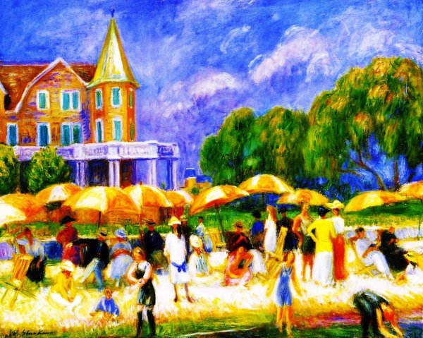 Main Product Photo of Beach Umbrellas at a Blue Point Painting by William Glackens