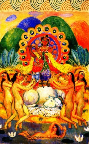 Buddha and the Maidens A Decoration by William Glackens Oil Painting