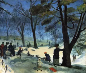 Central Park in Winter by William Glackens - Oil Painting Reproduction