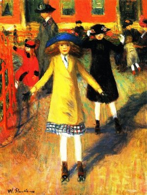 Children Roller Skating Oil painting by William Glackens