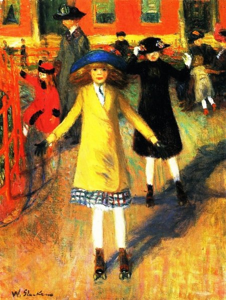 Children Roller Skating by William Glackens - Hand-Painted Oil Painting Reproduction