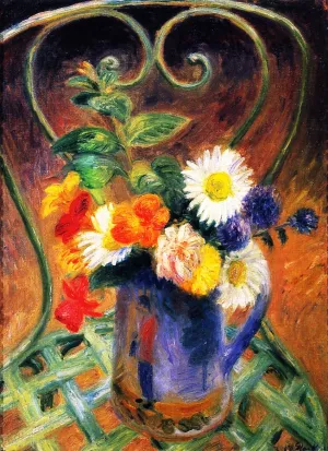 Flowers in a Garden Chair by William Glackens Oil Painting