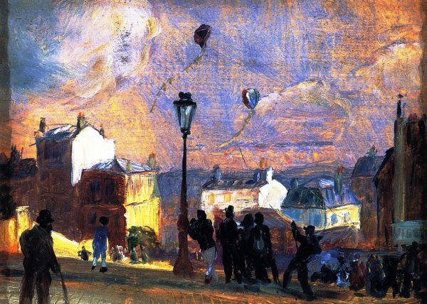 Flying Kites, Montmartre Study by William Glackens - Hand-Painted Oil Painting Reproduction
