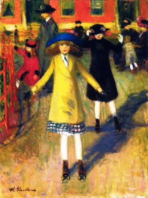 Girl Roller-Skating, Washington Square by William Glackens - Oil Painting Reproduction