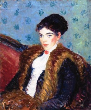 Girl with Fox Furs Oil painting by William Glackens