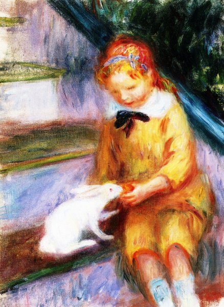 Lenna Feeding a Rabbit by William Glackens - Hand-Painted Oil Painting Reproduction