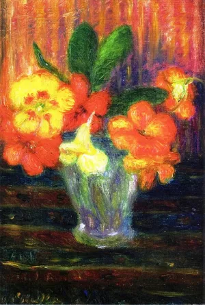 Nasturtiums in a Glass Vase by William Glackens - Oil Painting Reproduction