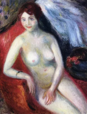 Nude on a Red Sofa by William Glackens - Oil Painting Reproduction