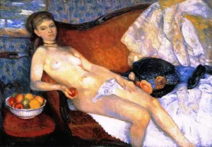 Nude with Apple by William Glackens Oil Painting