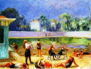 Outdoor Swimming Pool by William Glackens - Oil Painting Reproduction