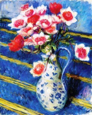 Red and White Anemones Oil painting by William Glackens