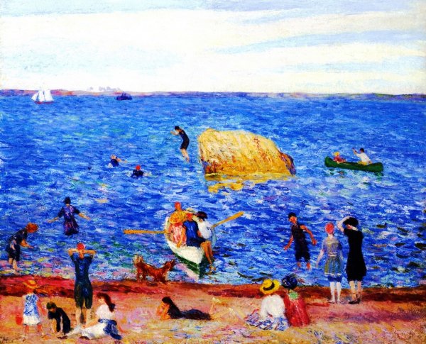Rock in the Bay, Wickford by William Glackens - Hand-Painted Oil Painting Reproduction
