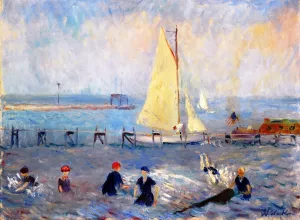Seascape with Six Bathers, Ballport by William Glackens Oil Painting