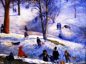 Sledding, Central Park painting by William Glackens