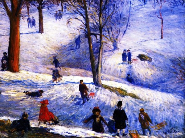 Sledding, Central Park by William Glackens - Hand-Painted Oil Painting Reproduction