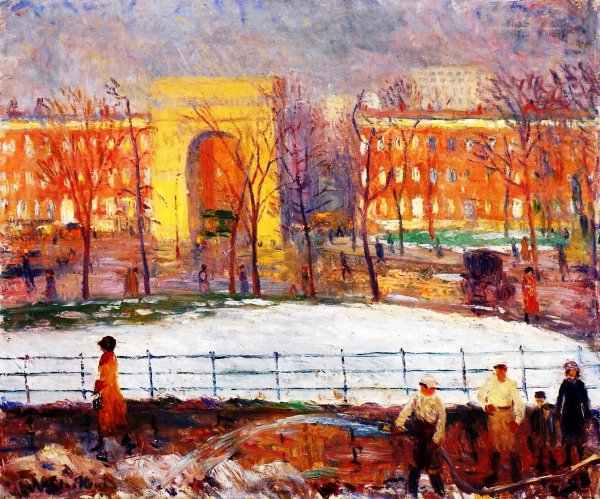 Street Cleaners, Washington Square by William Glackens - Hand-Painted Oil Painting Reproduction