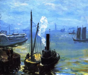 Tugboat and Lighter by William Glackens Oil Painting