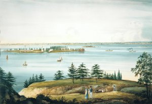 The Bay of New York and Governors Island Taken from Brooklyn Heights by William Guy Wall Oil Painting