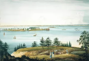 The Bay of New York and Governors Island Taken from Brooklyn Heights by William Guy Wall Oil Painting