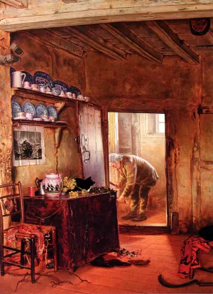 Chopping Firewood Oil painting by William H. Snape