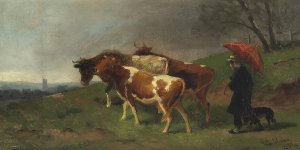 Getting The Cattle Home by William Hahn Oil Painting