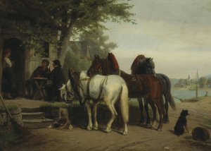 The Halt At The Inn by William Hahn Oil Painting