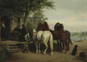 The Halt At The Inn by William Hahn Oil Painting