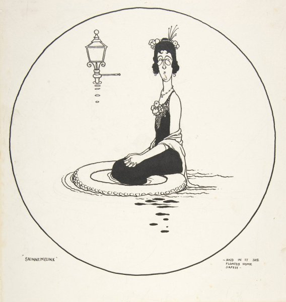 Main Product Photo of And in it She Floated Home Safely; Skinnemelink, Topsy-Turvy Tales  Painting by William Heath Robinson