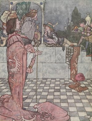 He did not come to woo her, he said, he had only come to hear the wisdom of the princess by William Heath Robinson Oil Painting
