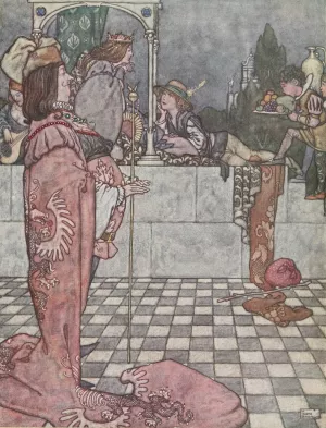 He did not come to woo her, he said, he had only come to hear the wisdom of the princess by William Heath Robinson Oil Painting