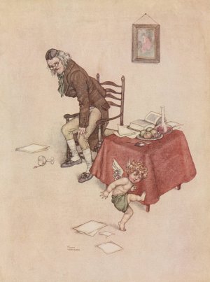 He jumped down from the old man's lap and danced around him on the floor by William Heath Robinson Oil Painting