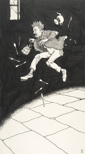 He Made for the Door; The Chocolate Ghost, Topsy-Turvy Tales by William Heath Robinson Oil Painting