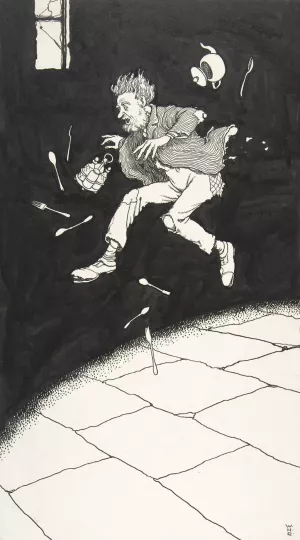 He Made for the Door; The Chocolate Ghost, Topsy-Turvy Tales by William Heath Robinson Oil Painting