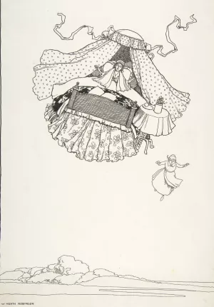 Over Farms and Fields and Rivers and Ponds; Cosey Hokie, Topsy-Turvy Tales by William Heath Robinson Oil Painting