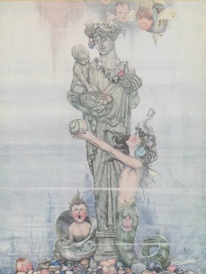 She put the statue in her garden by William Heath Robinson Oil Painting