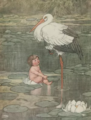 The bud opened into a full-blown flower, in the middle of which lay a beautiful child by William Heath Robinson Oil Painting