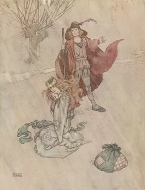 The Swineherd scolded and the rain poured down by William Heath Robinson Oil Painting