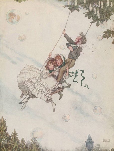 Main Product Photo of The swing moves and the bubbles fly upward with bright ever-changing colours  Painting by William Heath Robinson