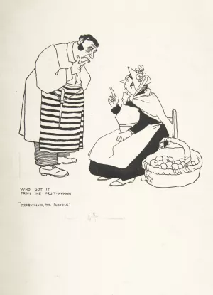 Who Got it from the Fruit-woman; Peeriwinkie the Puddock, from Topsy-Turvy Tales Oil painting by William Heath Robinson