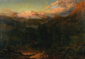 Mountains In The Moonlight by William Heine Oil Painting