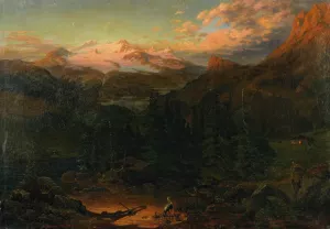 Mountains In The Moonlight by William Heine Oil Painting