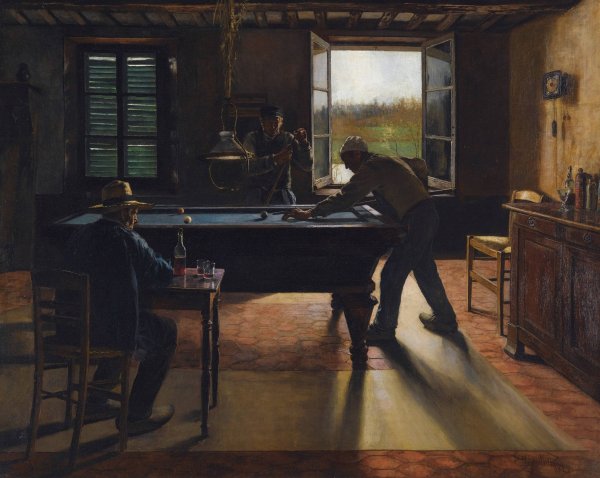 A Game Of Billiards  by William Henry Bartlett - Hand-Painted Oil Painting Reproduction