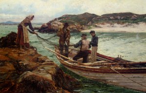 Landing The Catch Oil painting by William Henry Bartlett