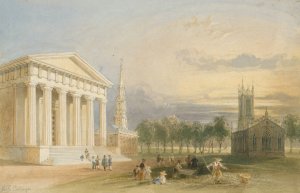 Study for Bartlett's View of Yale College and Statehouse by William Henry Bartlett Oil Painting
