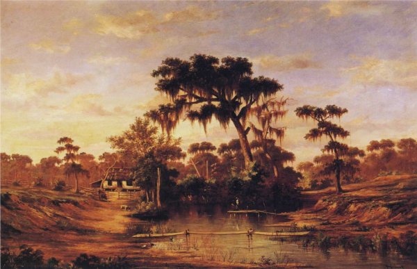 Louisiana Pastoral: Bayou Bridge by William Henry Buck - Hand-Painted Oil Painting Reproduction