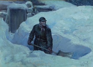 Shoveling Out by William Henry Dethlef Koerner Oil Painting