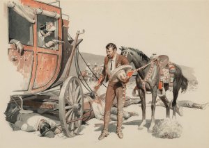 Stagecoach Hold Up by William Henry Dethlef Koerner Oil Painting