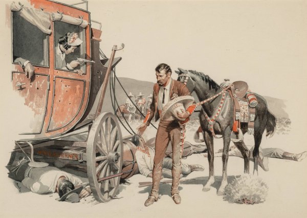 Main Product Photo of Stagecoach Hold Up Painting by William Henry Dethlef Koerner